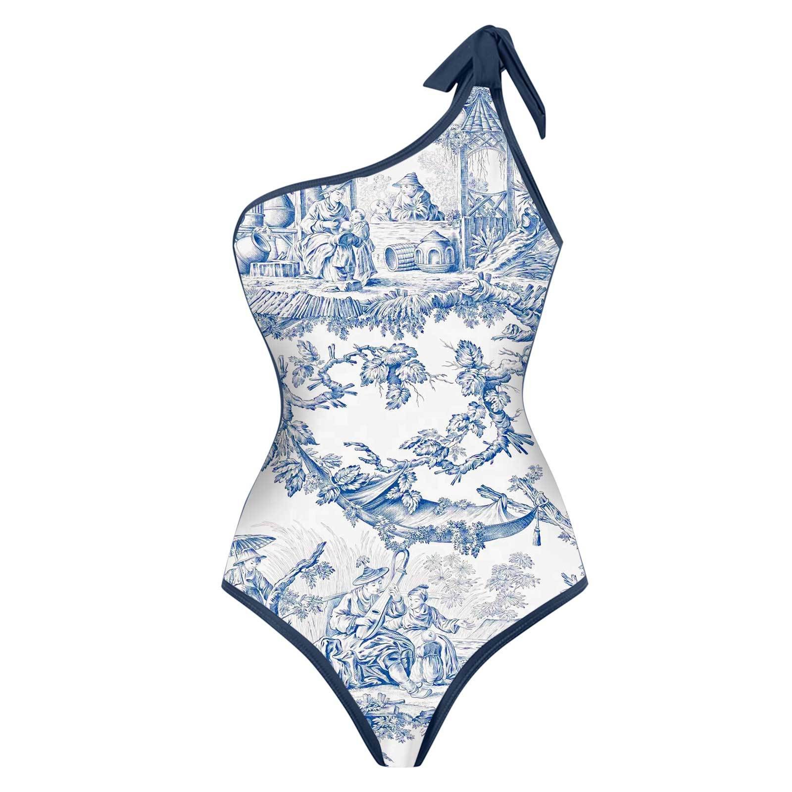 Swimsuit One Piece - Woman Bikini Tankini Blue And White