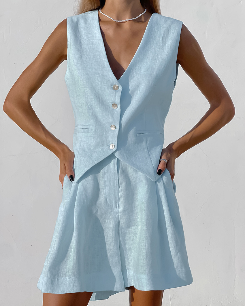 2025 New Suit Vest + Shorts Se - Summer Clothing Linen ulasan dan harga
