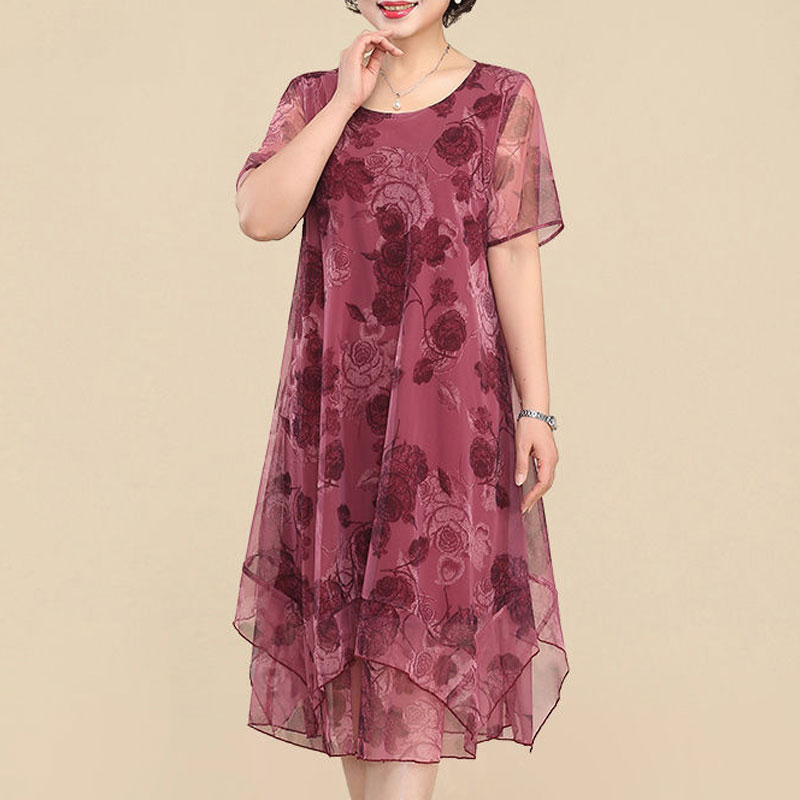 NEW O-Neck Short Sleeve Dresse - Summer Clothing For 70 Year Old Woman ulasan dan harga