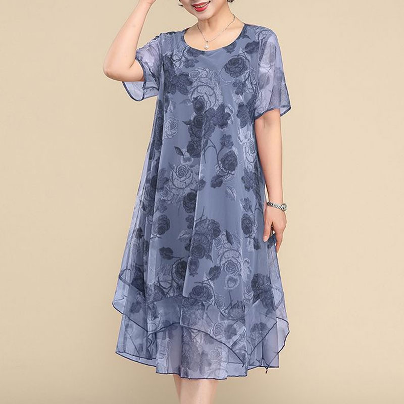 NEW O-Neck Short Sleeve Dresse - Summer Clothing For 70 Year Old Woman ulasan dan harga