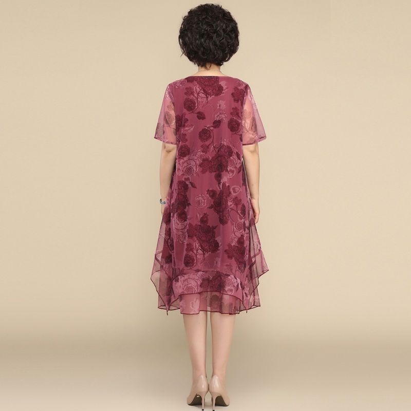 NEW O-Neck Short Sleeve Dresse - Summer Clothing For 70 Year Old Woman ulasan dan harga