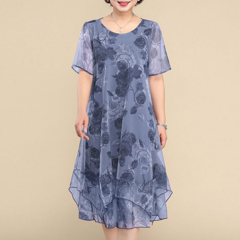 NEW O-Neck Short Sleeve Dresse - Summer Clothing For 70 Year Old Woman ulasan dan harga