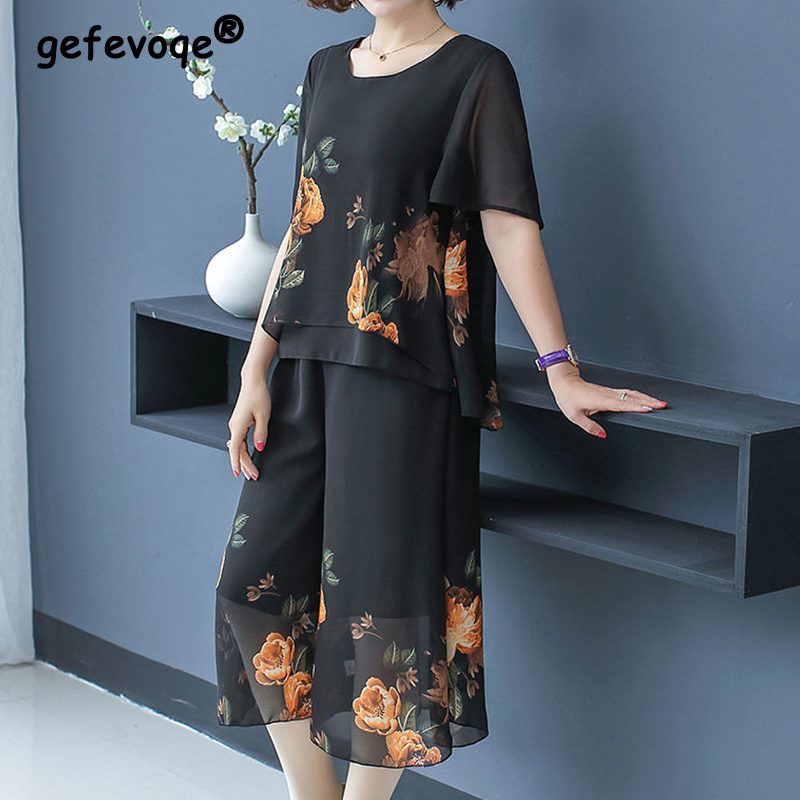 Elegant Fashion Floral Printin - Summer Clothing For 70 Year Old Woman ulasan dan harga