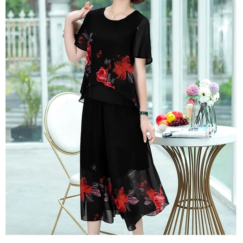 Elegant Fashion Floral Printin - Summer Clothing For 70 Year Old Woman ulasan dan harga