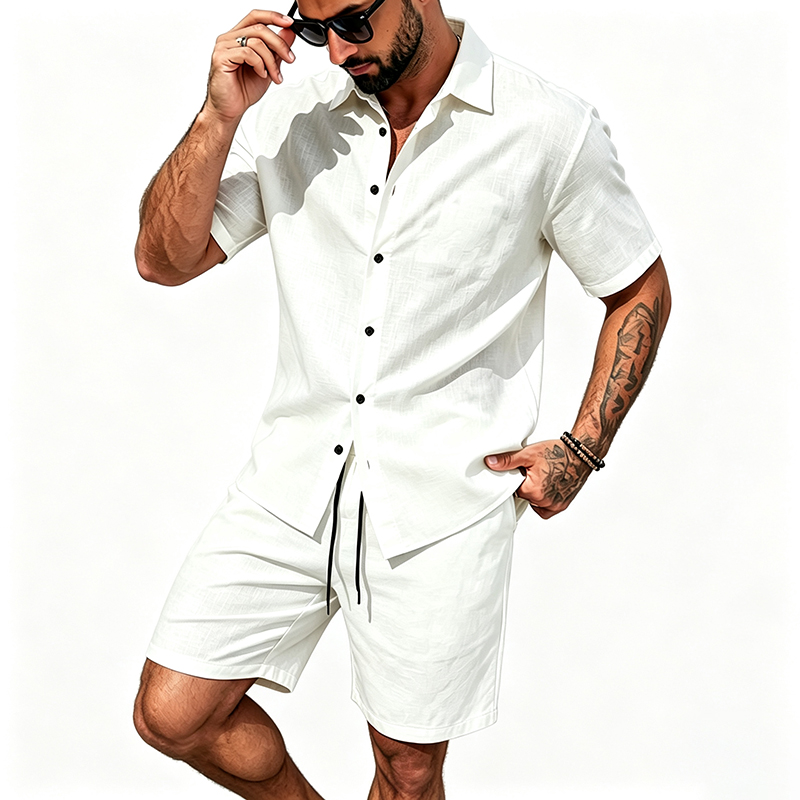 Men Linen Two Piece Outfit Sho - Summer Clothing Linen ulasan dan harga