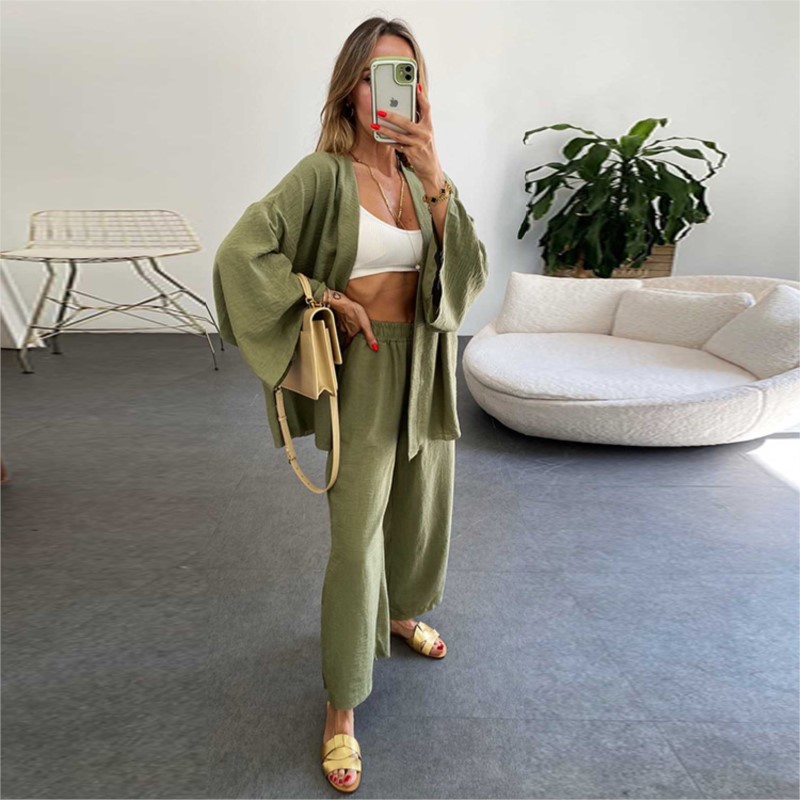 Women's Linen Trouser Suit Wit - Summer Clothing Linen ulasan dan harga
