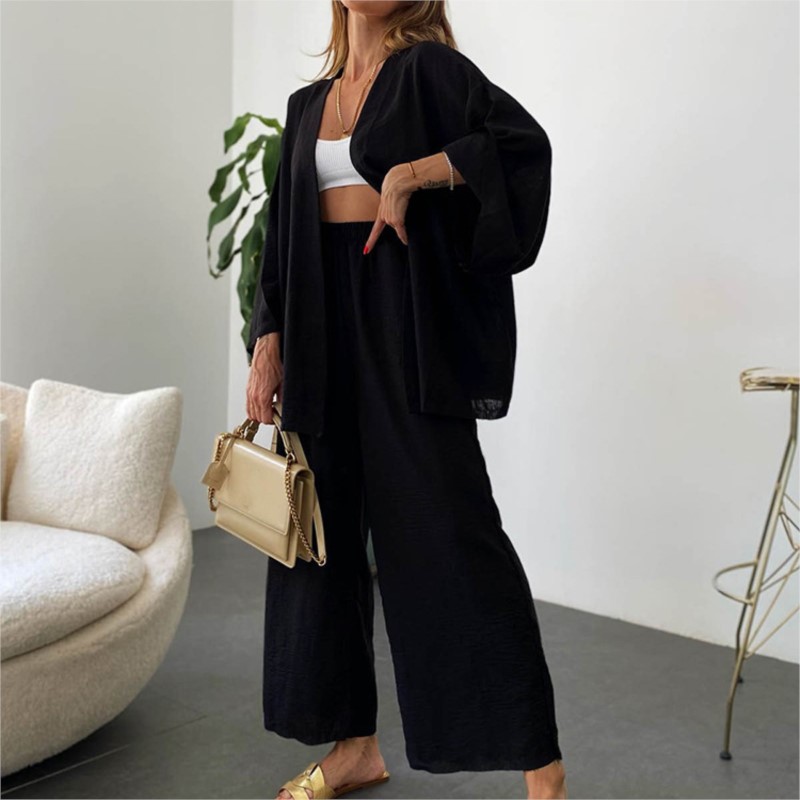 Women's Linen Trouser Suit Wit - Summer Clothing Linen ulasan dan harga