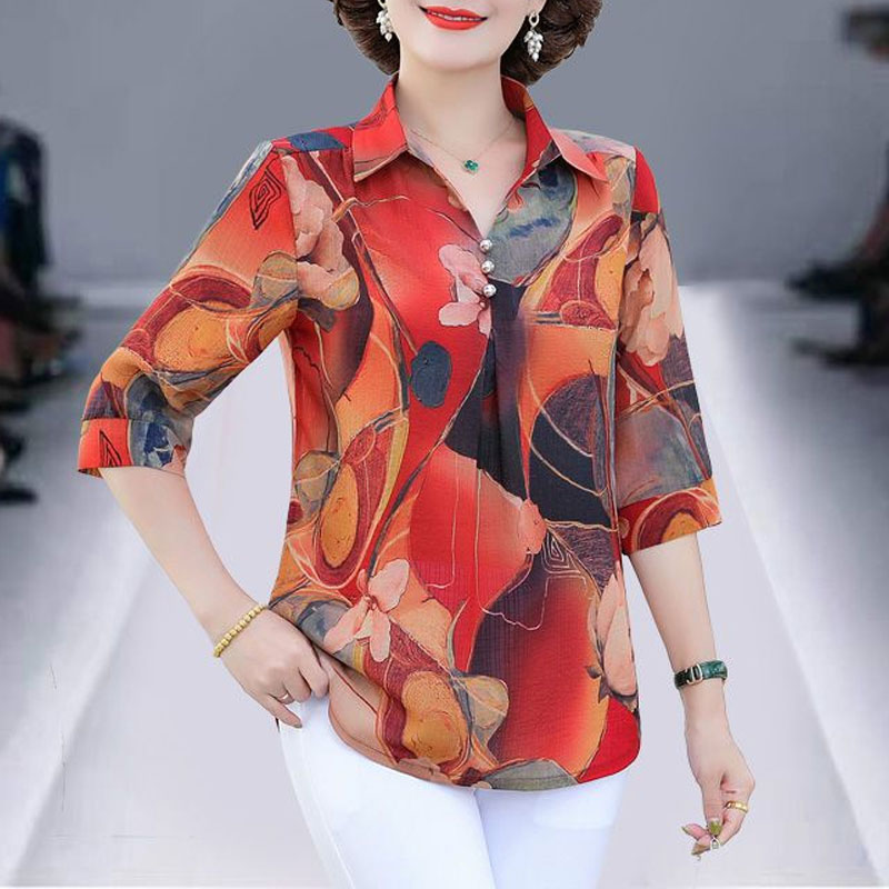 Summer Vintage Floral Printed  - Summer Clothing For 70 Year Old Woman ulasan dan harga