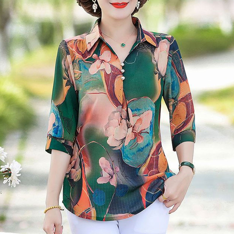 Summer Vintage Floral Printed  - Summer Clothing For 70 Year Old Woman ulasan dan harga
