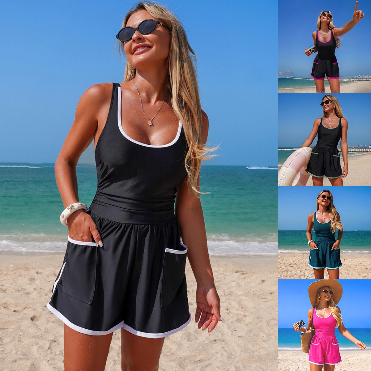 Black With White Trim One Piec - Swimsuit One Piece ulasan dan harga