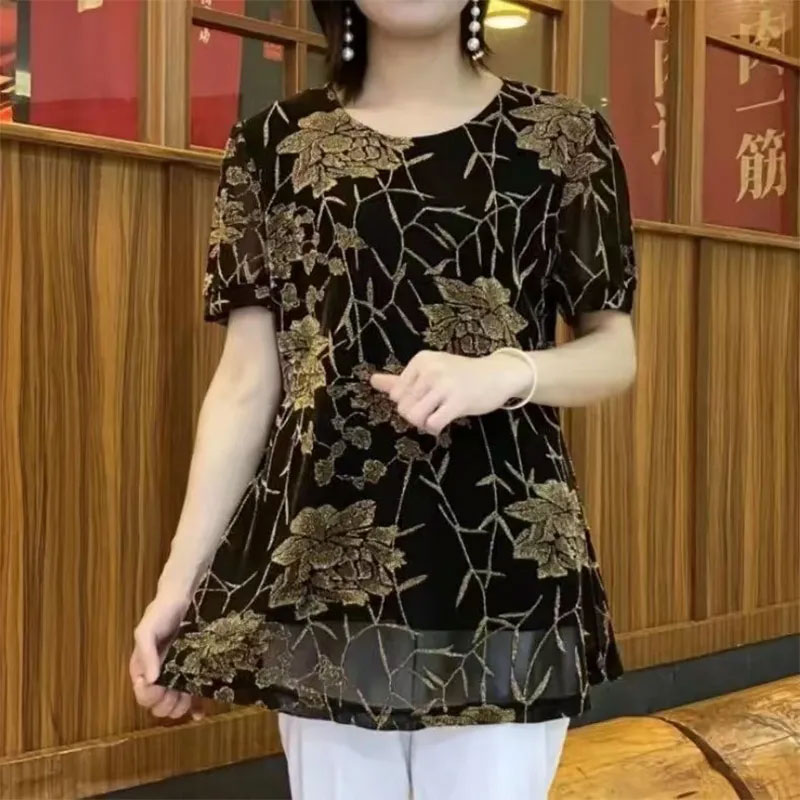 New Floral Bright silk Gauze p - Summer Clothing For 70 Year Old Woman ulasan dan harga