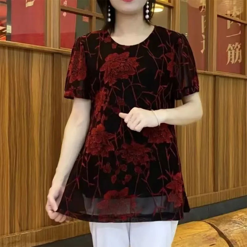 New Floral Bright silk Gauze p - Summer Clothing For 70 Year Old Woman ulasan dan harga