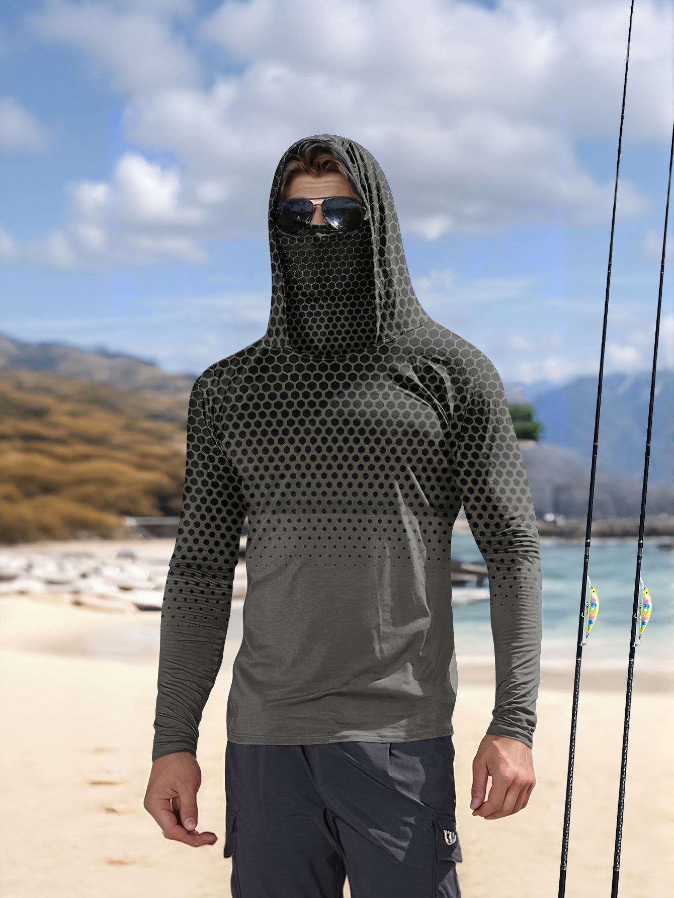 Men Hood Fishing Shirt long sl - Summer Clothing Mens ulasan dan harga