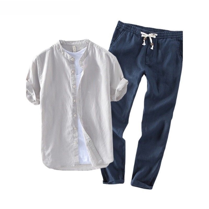 Men's Linen Short Sleeve Casua - Summer Clothing Linen ulasan dan harga