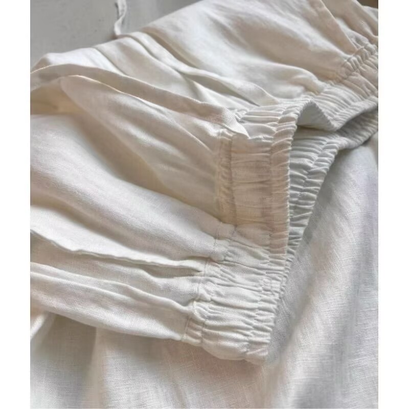Korean White Cotton Linen Wide - Summer Clothing Linen ulasan dan harga