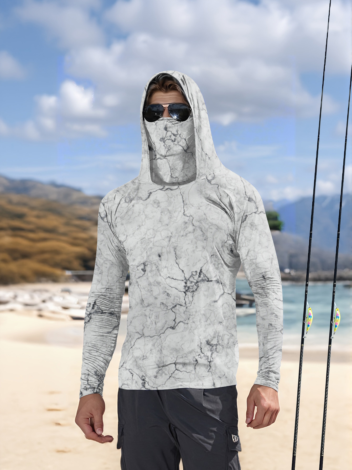 Men Hood Fishing Shirt long sl - Summer Clothing Mens ulasan dan harga