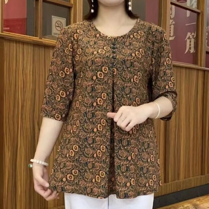 Vintage Printed T-shirt Casual - Summer Clothing For 70 Year Old Woman ulasan dan harga