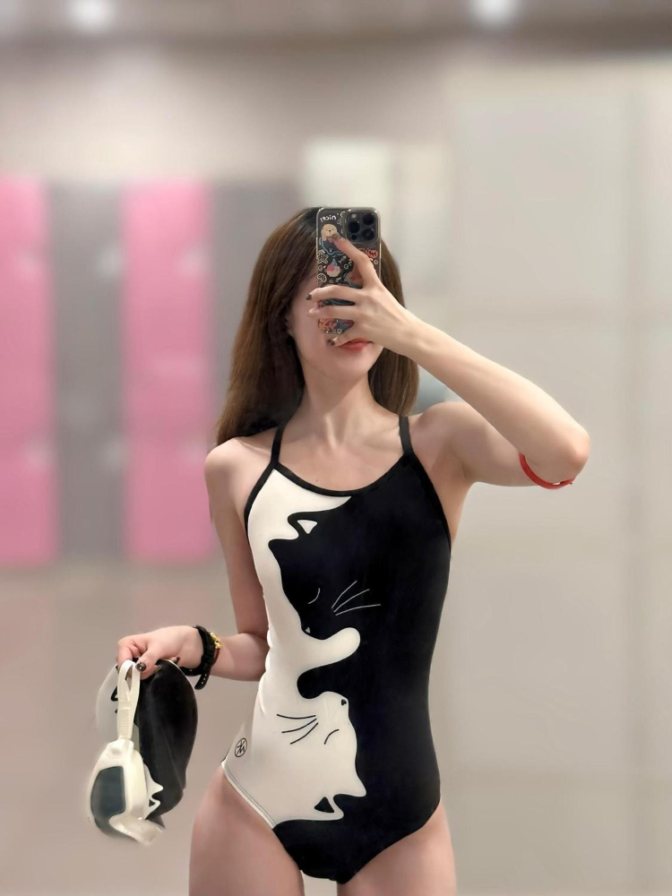 Black White Kitten Print Women - Swimsuit One Piece ulasan dan harga