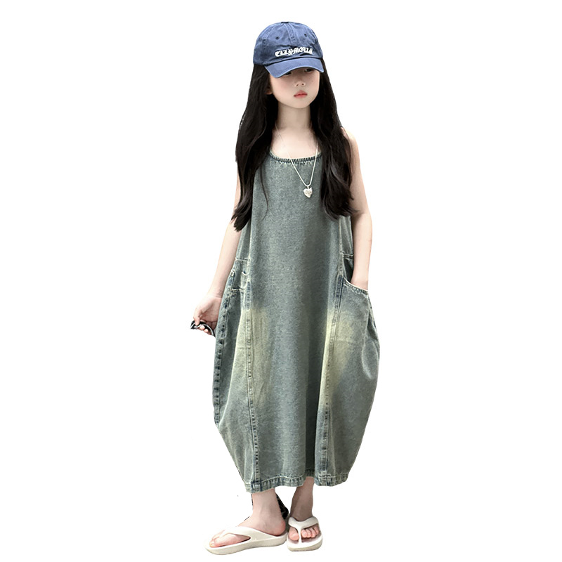 Vintage Blue Children Girls Hi - Summer Clothing Linen ulasan dan harga