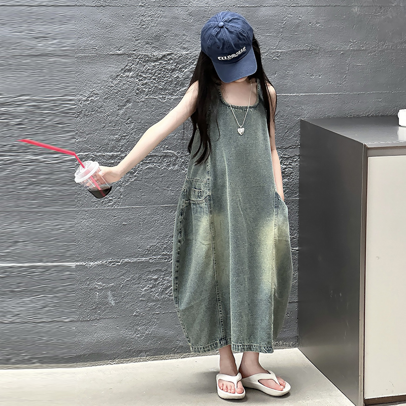 Vintage Blue Children Girls Hi - Summer Clothing Linen ulasan dan harga