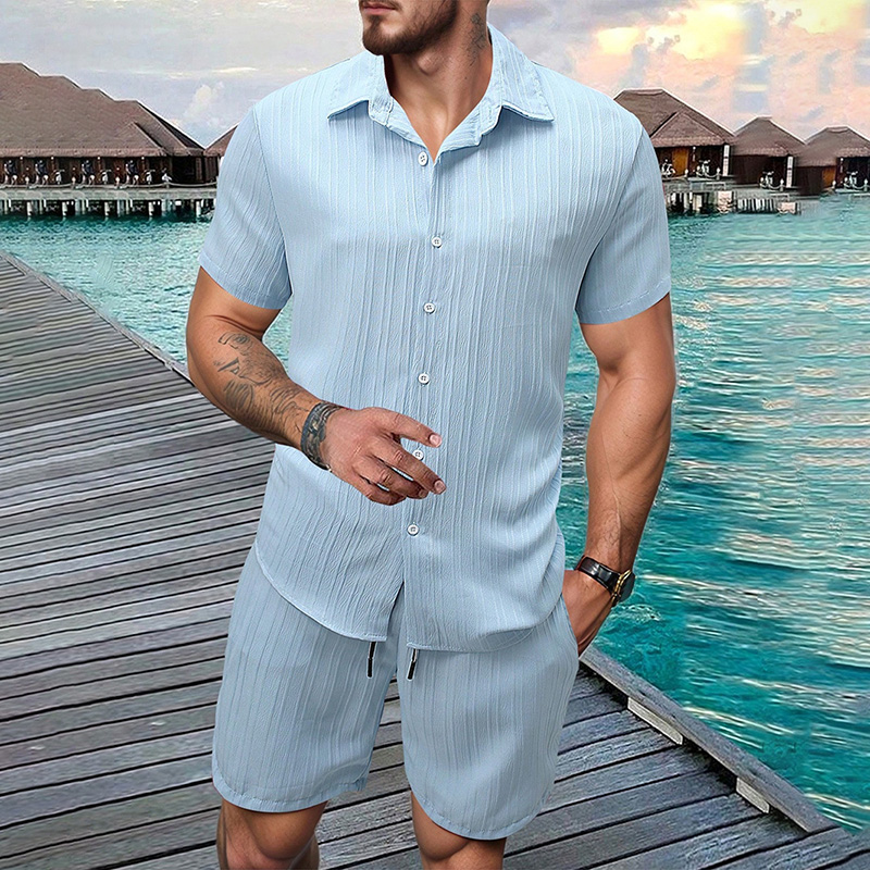 2026 New Men Vertical Wrinkle  - Summer Clothing Sets Men ulasan dan harga