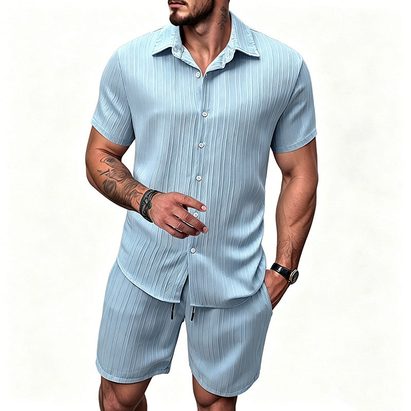 2026 New Men Vertical Wrinkle  - Summer Clothing Sets Men ulasan dan harga