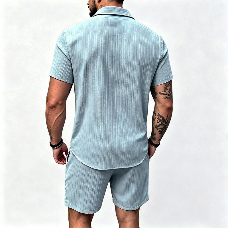 2026 New Men Vertical Wrinkle  - Summer Clothing Sets Men ulasan dan harga